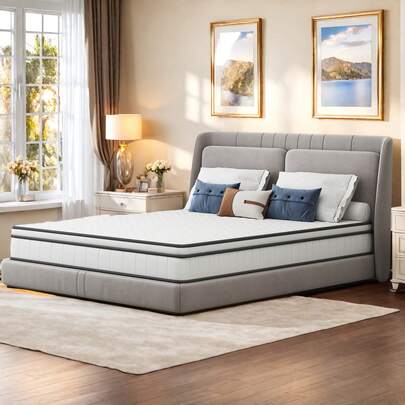FEEOHOME Materasso a molle 140x200 cm, materasso a molle insacchettate, materasso traspirante con schiuma perimetrale ad alta densità, materasso bianco-grigio a media rigidità, materasso per esigenze di sonno elevate
