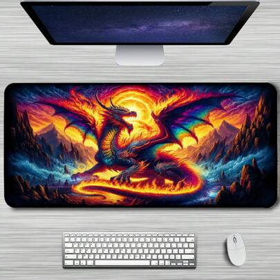 Dragon Gaming Mouse Pad XXL - Large Desk Mat For Gamers - Fantasy Mousepad For PC And Laptop - Big Gaming Mat For Desk Setup