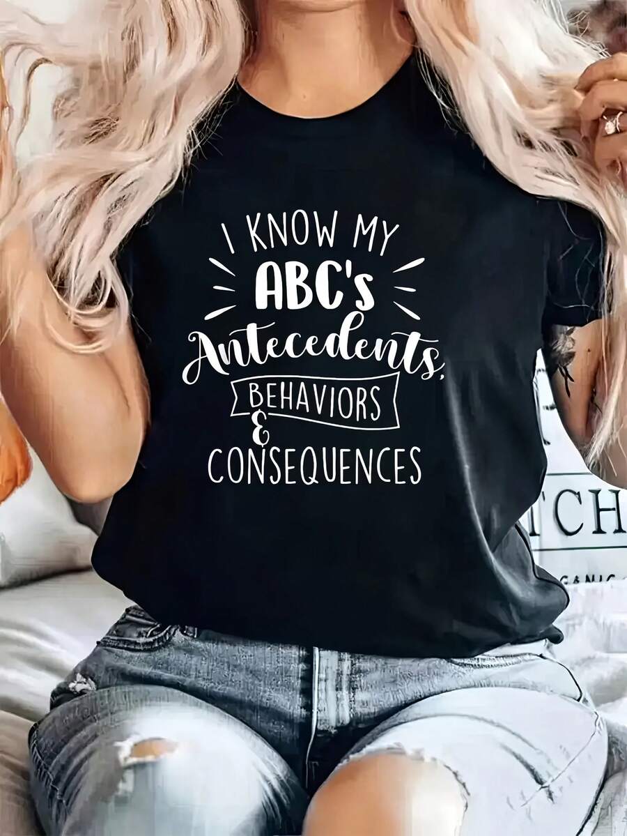 Camiseta de cuello de tripulación de manga corta de las mujeres - Blusa casual de verano y primavera con cuello de tripulación de manga corta, top opaco lavable en máquina, vestimenta casual para trajes casuales - En stock (no-) - Ropa de mujer