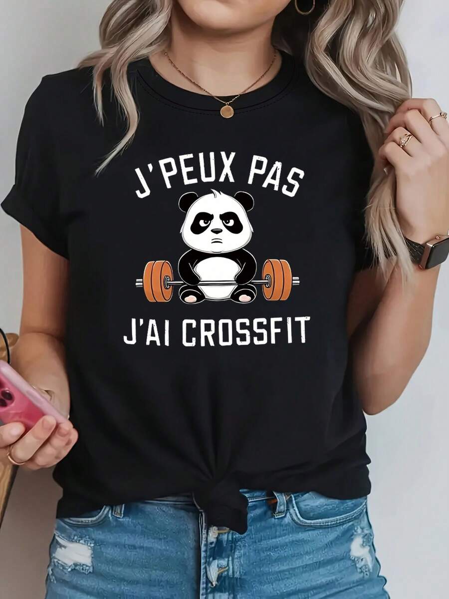 Camiseta Crossfit francesa de mujer "J'peux Pas J'ai" Impresión de la carta Manga corta Crew Cuello Top - Frase francesa, primavera verano blusa casual adecuado para entrenamientos, traje casual y regalos Crossfit