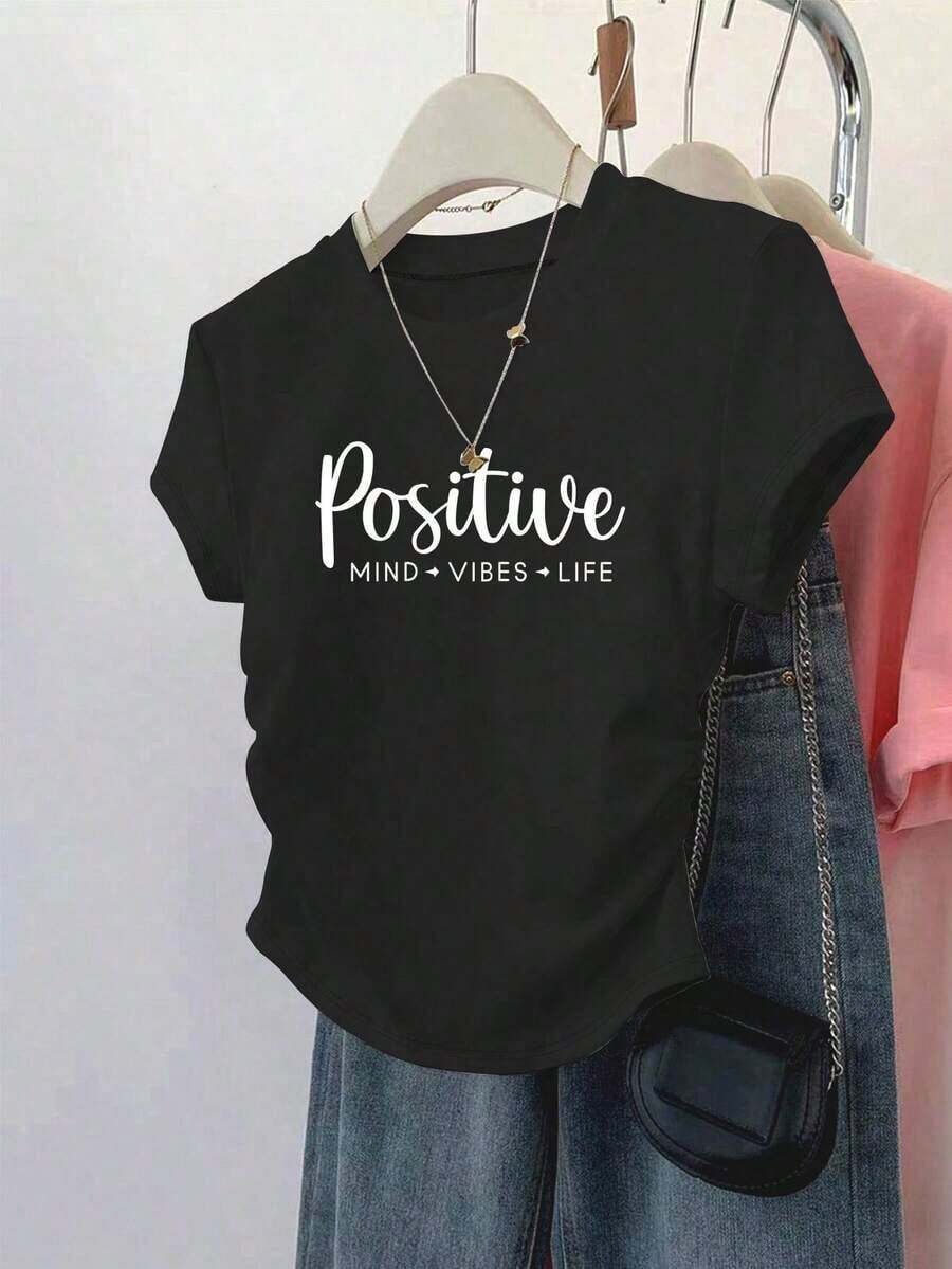 1 Piece Fashion Casual For Men And Women Women's Fitted T-Shirt With English Letter Print, Stylish And Elegant, European And American Style. Versatile, Easy To Match, Daily Wear, Street Style, Vacation Outfit, Weekend Outfit - 2 - 查看 1
