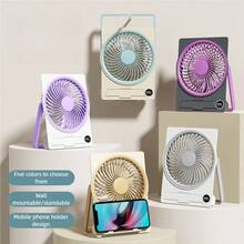 Ultra-Thin Mini USB Rechargeable Card Fan With LCD Display, 6-Speed Adjustable, Hanging Or Desktop Use, 1800mAh Battery - Multiple Styles - View 2