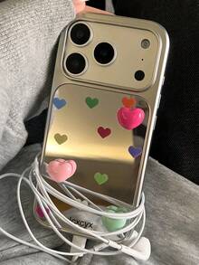 Y2K Style Cute 3D Colorful Heart-Shaped Silver Edged Phone Case, Suitable For IPhone 17 Pro Max, 17 Pro, 17, 17 Air, 16 Pro Max, 16 Pro, 15 Pro, 15 Pro Max, 14 Pro, 13 Pro Max, 13 Pro, 12 Pro Max, 14 Plus, 16, 15, 14, 13, 12, 11, Adorable Shockproof Protective Cover - Color Love - View 1