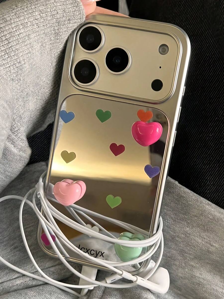 Y2K Style Cute 3D Colorful Heart-Shaped Silver Edged Phone Case, Suitable For IPhone 17 Pro Max, 17 Pro, 17, 17 Air, 16 Pro Max, 16 Pro, 15 Pro, 15 Pro Max, 14 Pro, 13 Pro Max, 13 Pro, 12 Pro Max, 14 Plus, 16, 15, 14, 13, 12, 11, Adorable Shockproof Protective Cover - Color Love - View 1