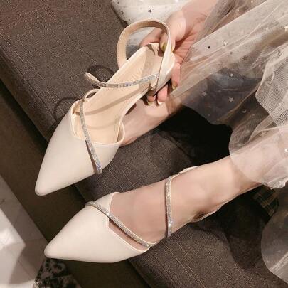 Hermosas nuevas sandalias, tacones gruesos, tacones altos franceses de verano, Zapatos de tacón de mujer, zapatos baotou, zapatos puntiagudos, zapatos individuales de temperamento femenino