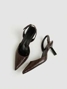 7cm Brown High Heel Sandals, Pointed Toe Slip-On Party Wedding Formal Shoes - Brown - View 3