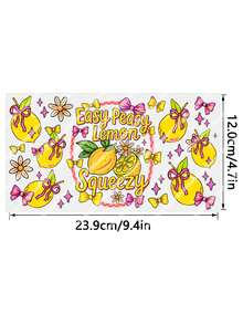 16oz Glass Cup UV DTF Crystal Sticker, Sweet Lemon Summer DIY Transfer Sticker, Waterproof Anti-Scratch Decoration For Glass Bottle, Iced Mug, Coffee Cup, Tumbler - Yellow - View 2