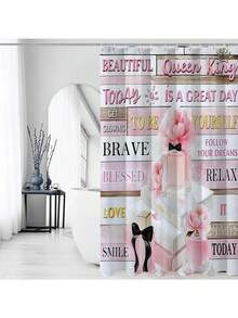 1/4pcs Pink Floral Pattern Bathroom Decor Set, Including Bathroom Curtain, Shower Curtain With Inspirational Quotes, Rug And Accessories, Girly Fragrance Bathroom Set - A - View 18