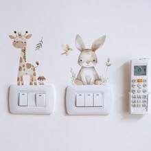 2件套 Safari 成长探险动物身高测量墙贴，包含堆叠的大象、狮子、河马、长颈鹿和兔子，带有50-150厘米的尺子，充满奇思妙想的动物贴纸，适用于客厅、儿童房、婴儿房装饰，可移除，即撕即贴，田园风婴儿房Safari主题艺术 - 彩色 - 查看 6