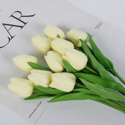 3pcs Artificial Tulip Flowers Decor, Home Decoration Lifelike Fake Flowers For Living Room & Bedroom