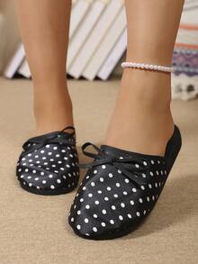 New Korean Style Polka Dot Bow Closed-Toe Soft Sole Comfortable Versatile Slip-On Women's Shoes - Black - View 7