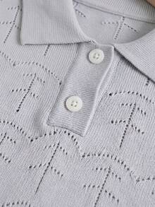 Boys' Solid Color Hollow Collar Polo Shirt Short Sleeve Thin Knit Sweater Pullover, Suitable For School And Everyday Wear, Spring/Summer/Autumn - Grey - View 7