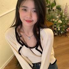 小香風長袖ニットセーター オーバーコート 女性向け 秋季デザイン感あふれる 少人数目 締めの短い上着 - アプリコット色のキャミソールツーピースセット - チェックする 3