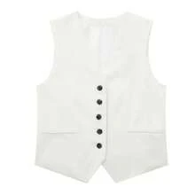 Conjunto liso Vintage para mujer, chaleco sin mangas con cuello de pico y botones, Top + bolsillos, pantalón corto elegante salvaje para ir al trabajo, verano 2024 - Top blanco - Ver 6