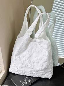 1 chiếc túi tote ren trắng thêu, túi đeo vai thắt nơ thanh lịch, túi xách nữ cỡ lớn lãng mạn dùng hàng ngày, đi mua sắm và du lịch. - Màu be - Xem 9