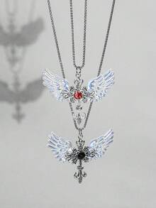 1 pieza Collar con colgante de cruz de circonita con estilo gótico, adecuado para mujeres - cruz - Ver 1