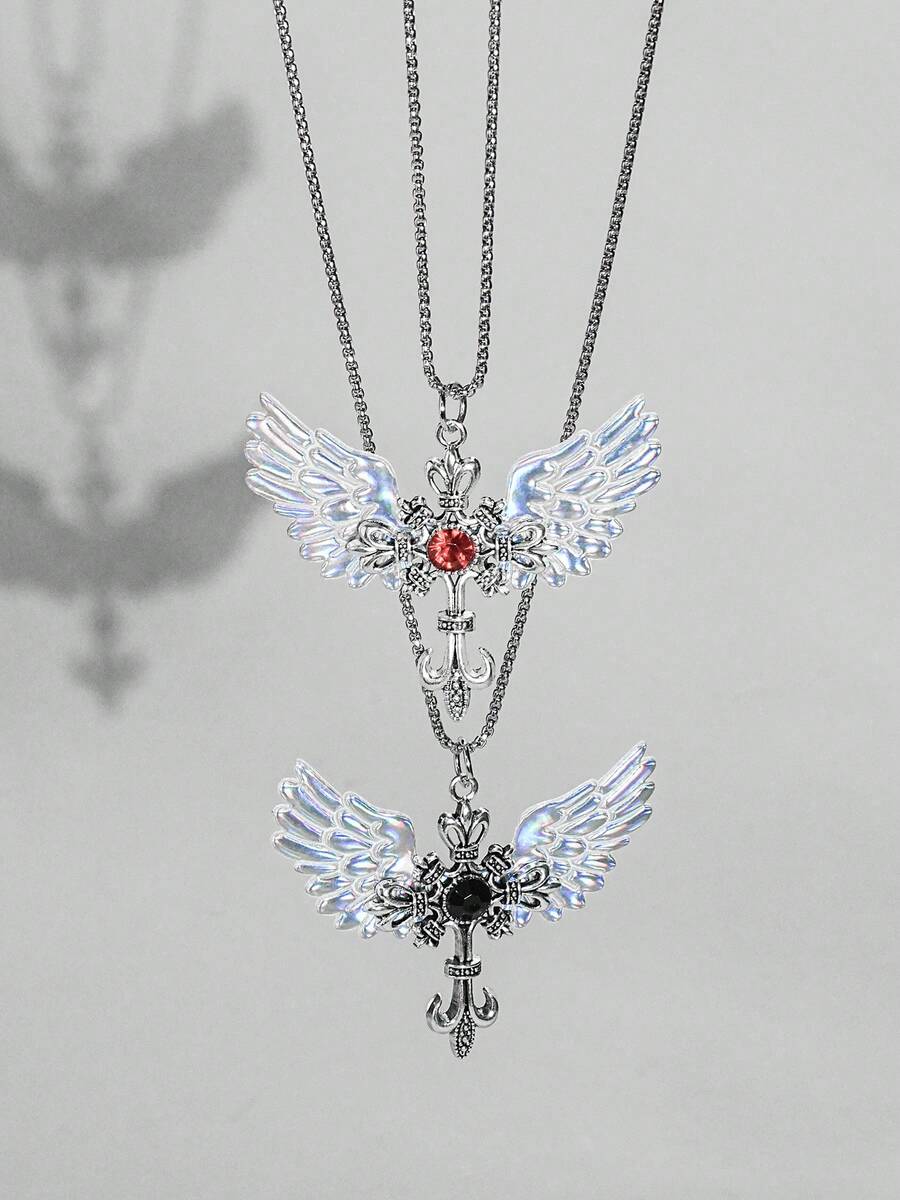 1 pieza Collar con colgante de cruz de circonita con estilo gótico, adecuado para mujeres - cruz - Ver 1