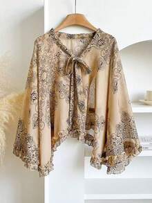 1pc Women's Lightweight Chiffon Vintage Floral Print Versatile Loose Fit Pearl Button Scarf Shawl, Suitable For Travel And Daily Use, Spring/Summer - Multicolor - View 9