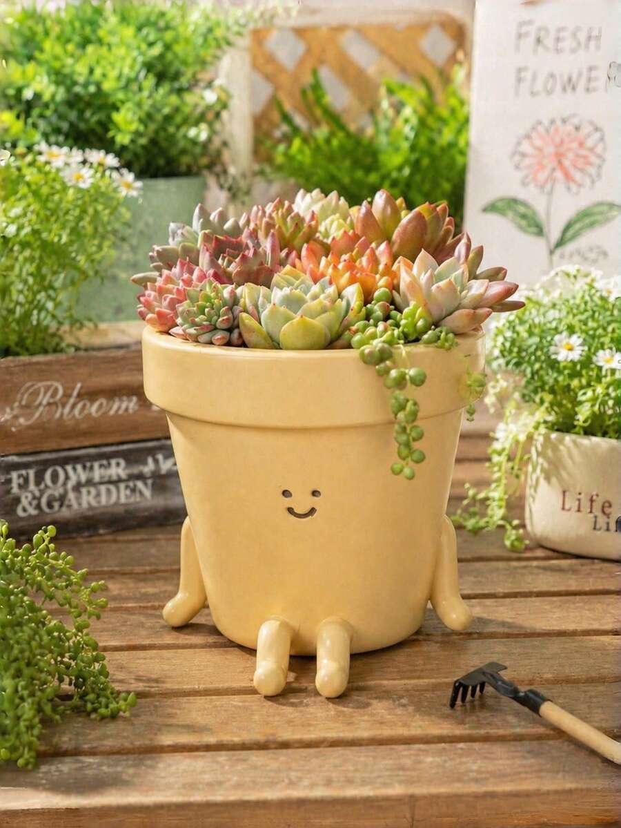 Mini Globe Shaped Planter - Cute Resin Head Planter - Christmas Planter, Suitable For Planting Succulents And Cacti, With Removable Drainage Plug. Its Adorable Design Makes It A Perfect Gift For Plant Lovers, Great For Succulents/Vines. - A - View 1