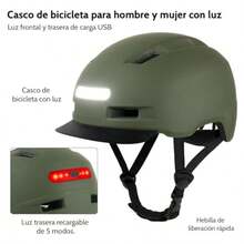 Shinmax Casco de Bicicleta para Hombres y Mujeres, Casco de Bicicleta con Luces LED Recarables USB Delanteras y Traseras - Verde - Ver 3