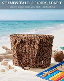 Puffer Tote Bag For Women, Quilted Cotton Laptop Work Tote Shoulder Bag For College School, Teacher, Nurse, Travel | Top Full-Zip Closure, Lightweight, Puffy, With Cosmetic Bag, 40 OZ Tumbler Holder, 14" Computer Bag, Ideal Gift For Women, Leopard - Beo - Xem 8