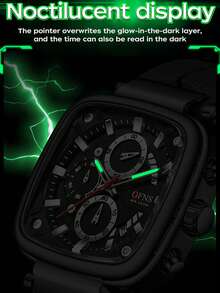 OFNS Men's Punk Style Square Large Dial Quartz Watch, Cool Multifunction Chronograph Stopwatch, 5ATM Waterproof, Soft Silicone Strap, Fashion Street Wristwatch - Blue - View 6