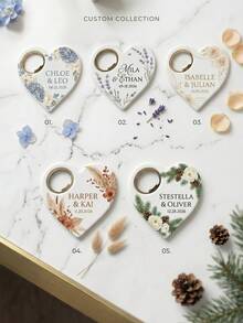 1pc Custom Text Heart-Shaped Fridge Magnet Bottle Opener, Custom Couple Name & Date, 5 Styles Available,Personalized Wedding Favor With Floral Design, Anniversary/Engagement Gift, Kitchen Decor Magnet - Multicolor - View 4