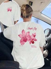 GiftGiftCamiseta de Mujer con Estampado Floral de Orquídea Rosa, Cuello Redondo, Manga Corta, Top de Algodón, Camiseta de Verano Y2k, Ropa Cómoda para MujeresSoftSoft - Blanco - Ver 6