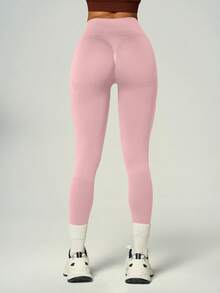 UONNOU Quần legging cạp cao không đường may, thích hợp cho mùa xuân/hè. - Hồng - Xem 2