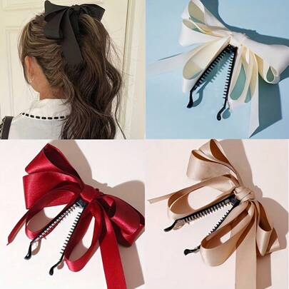 1pc Women's Fashion Elegant Bow Hair Clip, Solid Color Hair Accessory