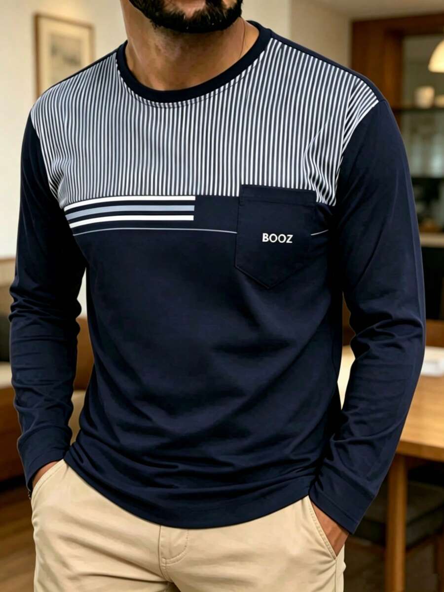BOOZ Long-Sleeved T-Shirt With Pocket - 藏蓝色 - 查看 1