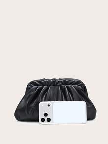 Tas Clutch PU Wanita Berlipit Motif Awan Warna Polos, Gaya Retro, Kapasitas Besar, Modis, Cocok untuk Jalan-jalan dan Pesta - Hitam - View 3