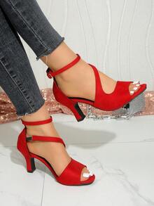 Giày sandal cao gót cỡ lớn dành cho nữ, giày cao gót đế dày hở mũi, sandal thời trang thanh lịch, thoải mái, thích hợp cho kỳ nghỉ. - Đỏ - Xem 3