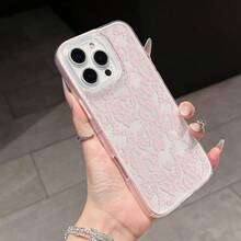 1 chiếc ốp lưng điện thoại TPU mờ chống sốc, họa tiết hoa ren màu hồng, phù hợp với 16, 15, 14, 13, 12, 11, 17 Pro Max - Nhiều màu - Xem 3