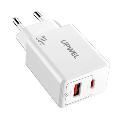 Bộ sạc USB C 20W LIPWEL, Cục sạc nhanh hai cổng với phích cắm EU, Bộ chuyển đổi sạc tường nhanh PD & QC hai cổng USB C và USB A cho iPhone 15/14/13, tai nghe, máy tính bảng, sạc du lịch di động. Có màu đen/trắng.