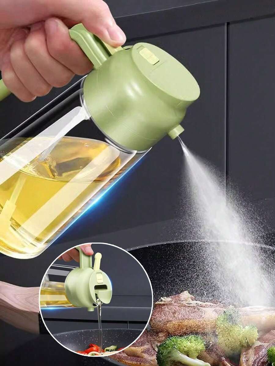 1pc Glass Oil Spray Bottle - Pour And Spray 2-In-1 Bottle - Leak-Proof Olive Oil Container - Kitchen Seasoning Rack - Soy Sauce And Vinegar Spray Bottle - Kitchen Tools And Accessories