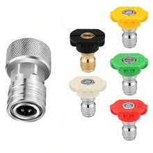Garden Hose To Mini Power Washer Adapter-3/4 GHT To 1/4", Garden Hose Pressure Washer Attachment, Convert Water Hose To Power Washer Connector, Stainless Steel (Connector +5 Nozzle Set) - Silver - View 9