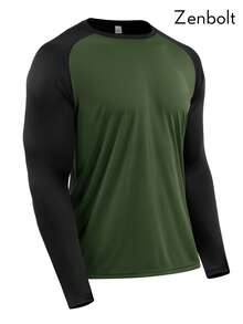 Zenbolt Men's Raglan Crew Neck Long Sleeve T-Shirt, Classic Casual Fit, Comfortable & Versatile, Suitable For Daily Wear, Outdoor Activities, Casual And Relaxation Occasions - Military Green - View 4