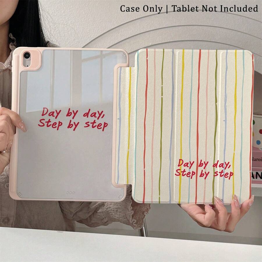 1個彩色條紋「Step By Step」平板保護殼，附筆槽、多角度磁吸支架、自動休眠/喚醒功能，適用於 iPad Pro/Air、Pad 5/6/7、MatePad - 彩色 - 查看 1