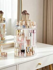 360 Degree Rotating Desktop Storage Rack, Acrylic Box Cosmetic Organizer Suitable For Lipstick, Skincare, Makeup Display Rack, Suitable For Vacation, Beach, Bathroom, Bedroom And More Scenes, Large Capacity - 268 - View 2