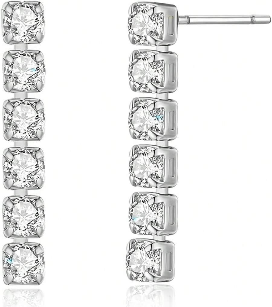 Simulated Drop Earrings Women - Cubic Zirconia Statement Tennis Earrings - And Sensitive Ears - - 3.5" Inch (Pave) - View 1