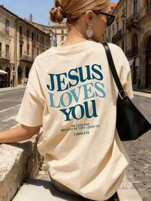 Women's Classic Summer T-Shirt, New, Casual, Round Neck, Short Sleeve, With Minimalist Slogan Print, Versatile For Everyday Wear. Printed T-Shirt, Available In White, Black, Pink, For Summer Vacation - 杏子 2 - 查看 5