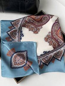 1 Piece 70cm Vintage Paisley Print Satin Square Scarf, Women's Bohemian Style Neck & Head Bandana, Multi-Use Fashion Accessory,Accessories,Holiday - Multicolor - View 7