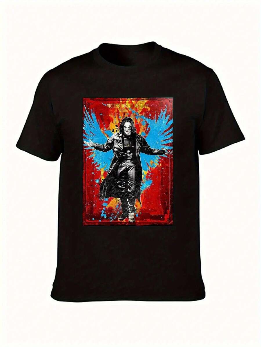 Black Bird TV Series T-Shirt For Men And Women - Gothic Art Print With Bloodstains And Red Bird, Crew Neck, Suitable For Beach, Parties, Festive Outfits - Pop Culture Casual Clothing, Durable And Machine Washable, PLUS SIZES - 黑色 - 查看 1