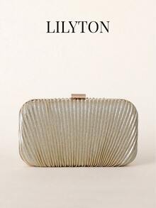 Túi xách cầm tay dự tiệc LILYTON bằng kim loại xếp ly, chất liệu cứng cáp, lấp lánh, có dây đeo chéo, thích hợp cho đám cưới và tiệc cocktail. - Rượu sâm banh - Xem 2