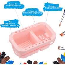 Brush Cleaner, Brush Storage Rack And Organizer Box, With Palette, Suitable For Acrylic, Watercolor And Water-Based Paints - Pink - View 4