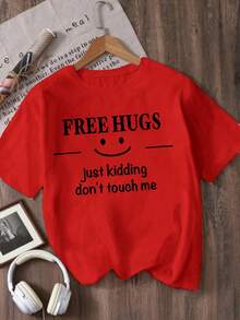 Fashionable Short-Sleeved T-Shirt With Round Neck For Girls - Red - View 12