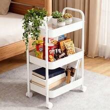 3-Tier Metal Rolling Cart With Wheels Pink Student Dormitory Snack Study Tool Storage Cart With Handle And Lockable Universal Wheel Dormitory Must Have Artifact Kitchen Office Organizer Racks - 白色 - 查看 4