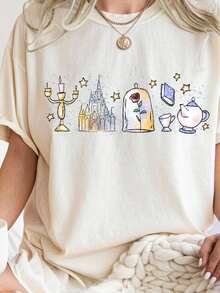 Women's Vintage T-Shirt - Beige Retro Princess T-Shirt, Soft And Breathable T-Shirt For Birthday Parties, Holidays, Casual Wear - Official Princess Clothing - 白色 - 查看 6