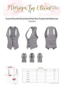 Women's Racerback Tuxedo Vest Slim Fit Stretch Waistcoat Versatile Dressy Casual Sleeveless Layered Outfit - 灰色/海軍藍 - 查看 4